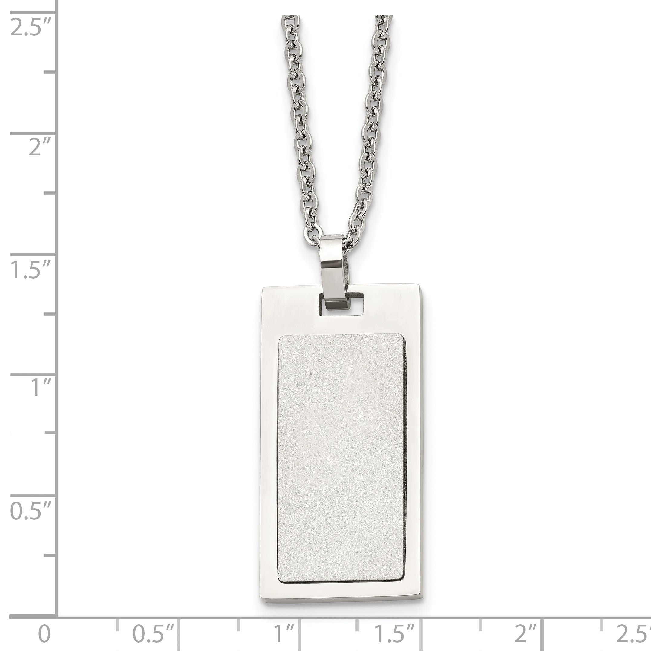 Chisel Stainless Steel Brushed and Polished Rectangle Dog Tag on a 22 inch Cable Chain Necklace
