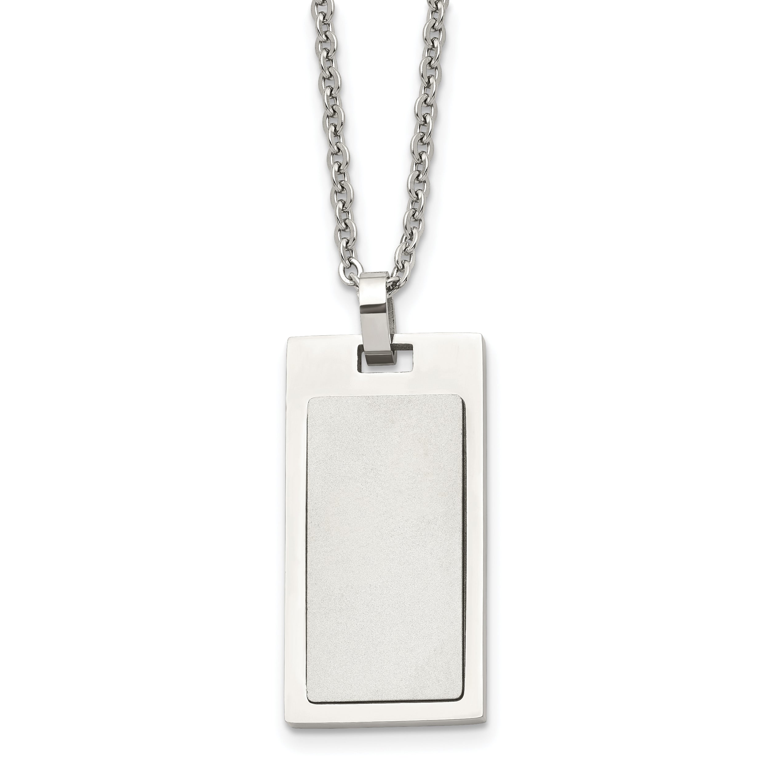 Chisel Stainless Steel Brushed and Polished Rectangle Dog Tag on a 22 inch Cable Chain Necklace