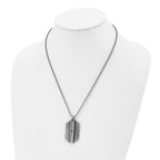 Stainless Steel Antiqued and Brushed w/Black CZ Dog Tag 20in Necklace