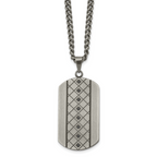 Chisel Stainless Steel Brushed and Textured with Black CZ Dog Tag on a 22 inch Curb Chain Necklace
