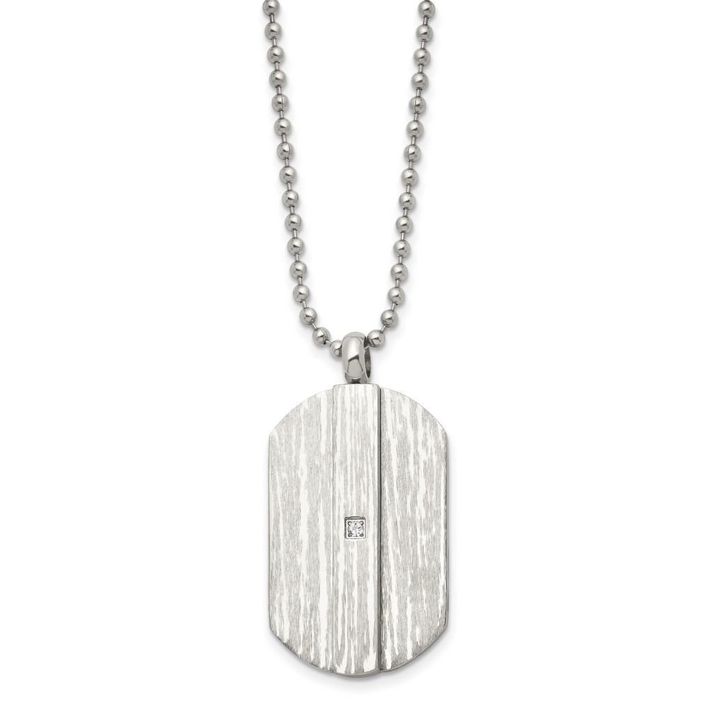 Dog Tag CZ Necklace in Stainless Steel, 20in