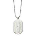 Dog Tag CZ Necklace in Stainless Steel, 20in