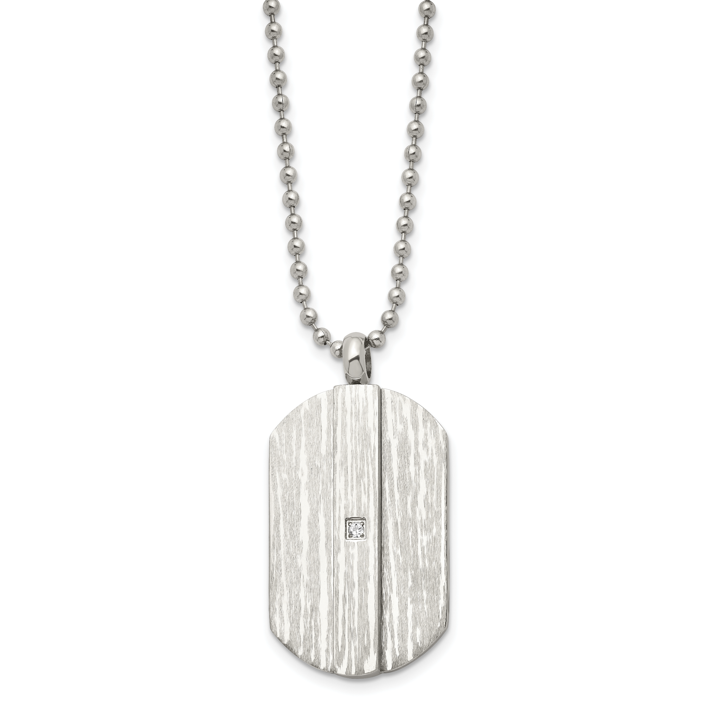 Dog Tag CZ Necklace in Stainless Steel, 20in