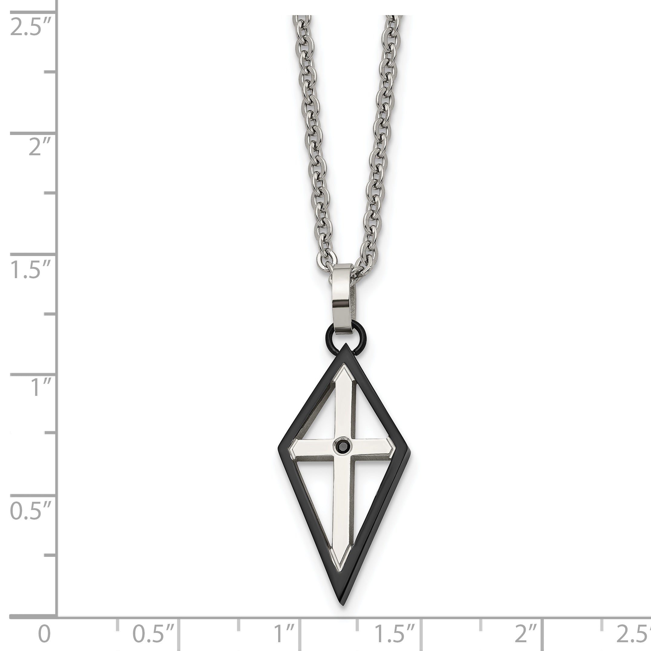 Stainless Steel Polished Black IP-plated w/CZ Cross 20in Necklace