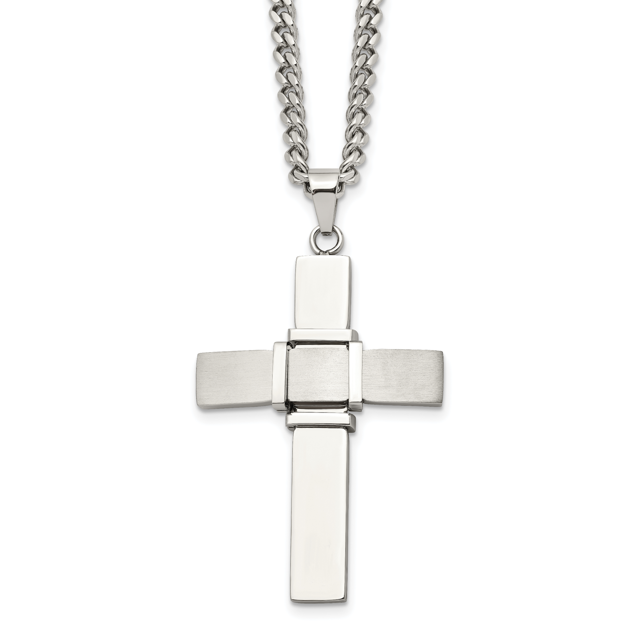 Chisel Stainless Steel Brushed and Polished Cross Pendant on a 22 inch Curb Chain Necklace Main image