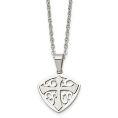 Chisel Stainless Steel Brushed and Polished Cross Shield Pendant on a 20 inch Cable Chain Necklace