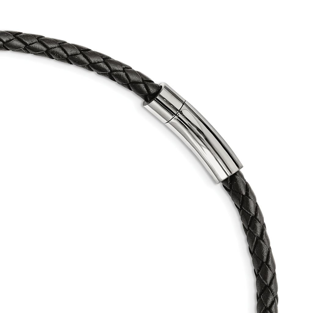 Chisel Stainless Steel Brushed Black IP-plated Leather and Rubber 19.25 inch Necklace