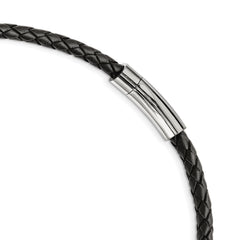 Chisel Stainless Steel Brushed Black IP-plated Leather and Rubber 19.25 inch Necklace