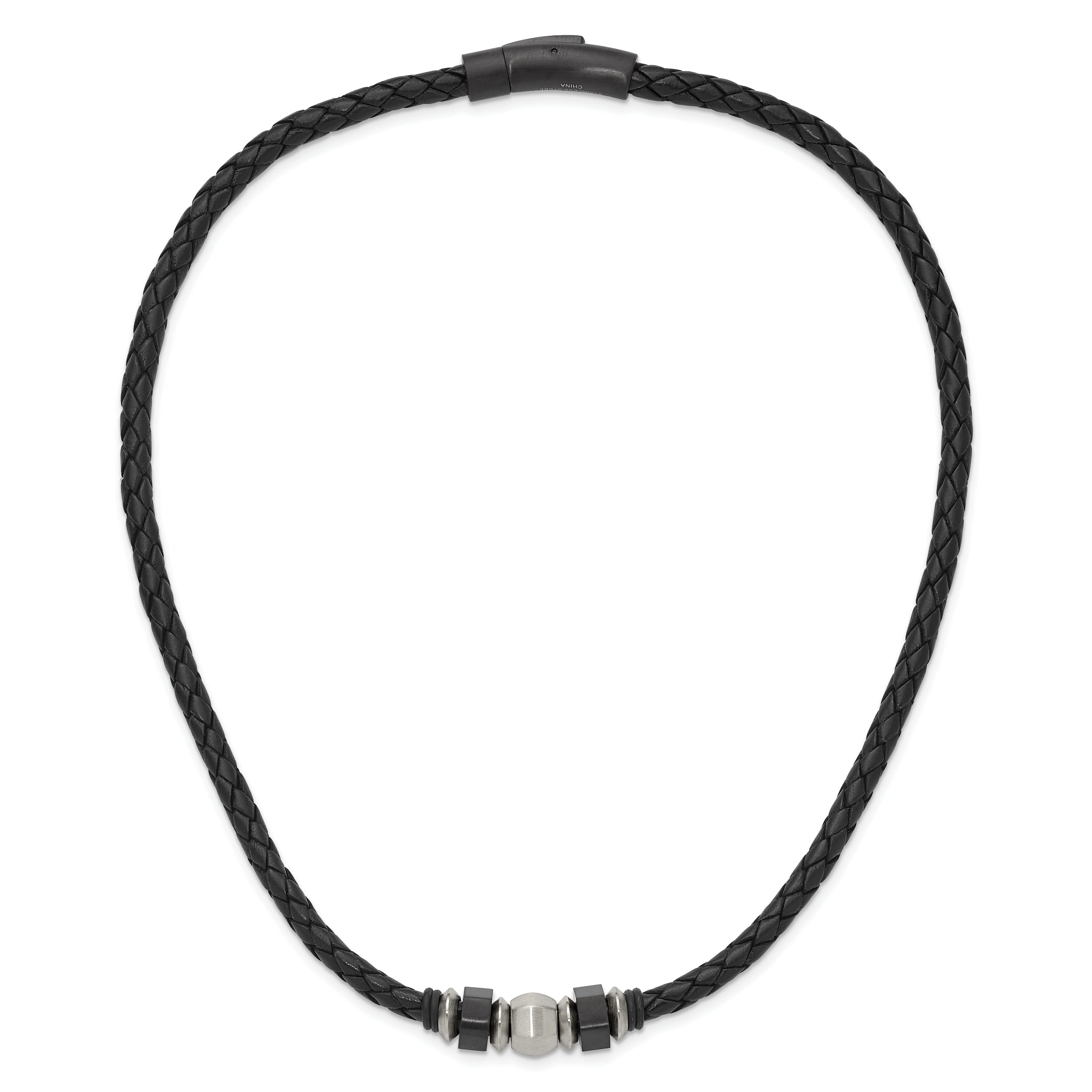 Chisel Stainless Steel Brushed Black IP-plated Leather and Rubber 19.25 inch Necklace