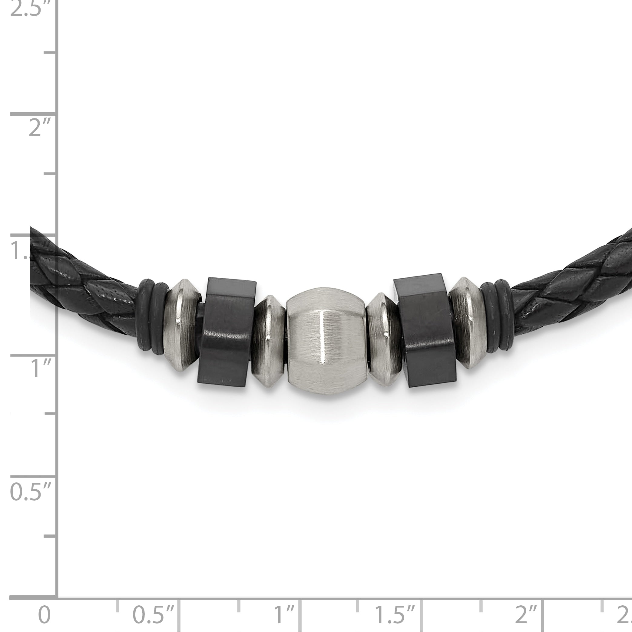 Chisel Stainless Steel Brushed Black IP-plated Leather and Rubber 19.25 inch Necklace