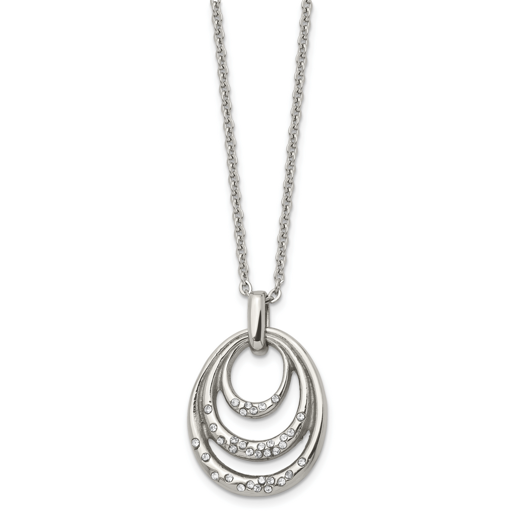 Multi-Circle CZ Necklace in Stainless Steel, 20in