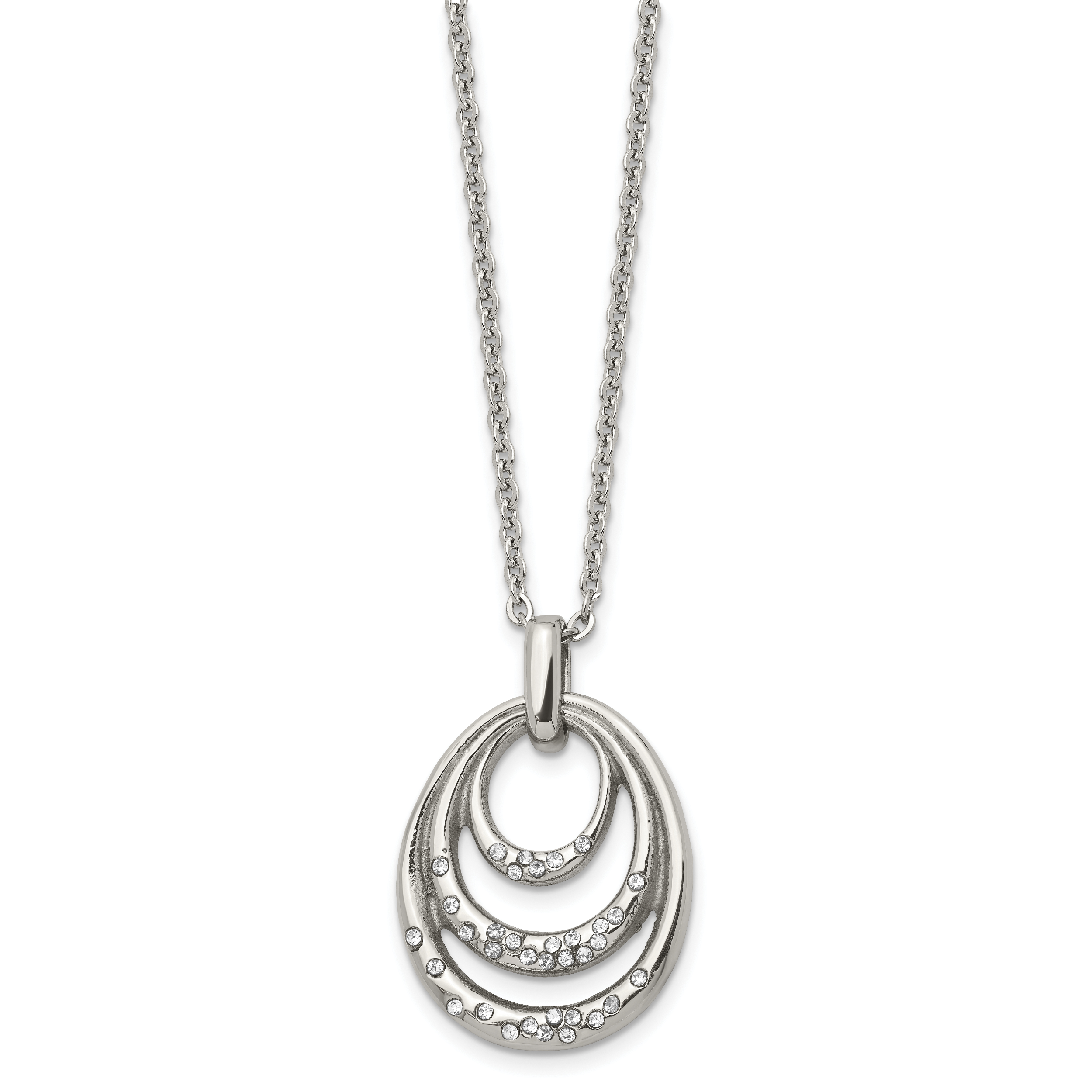Multi-Circle CZ Necklace in Stainless Steel, 20in