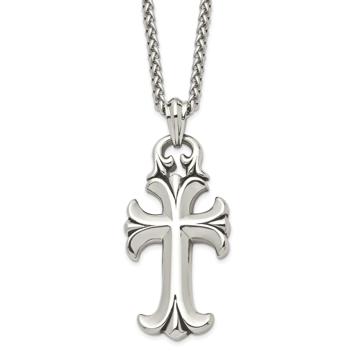 Chisel Fleur-de-Lis Cross Necklace in Stainless Steel, 24 Inch - Sophia Jewelers Main image