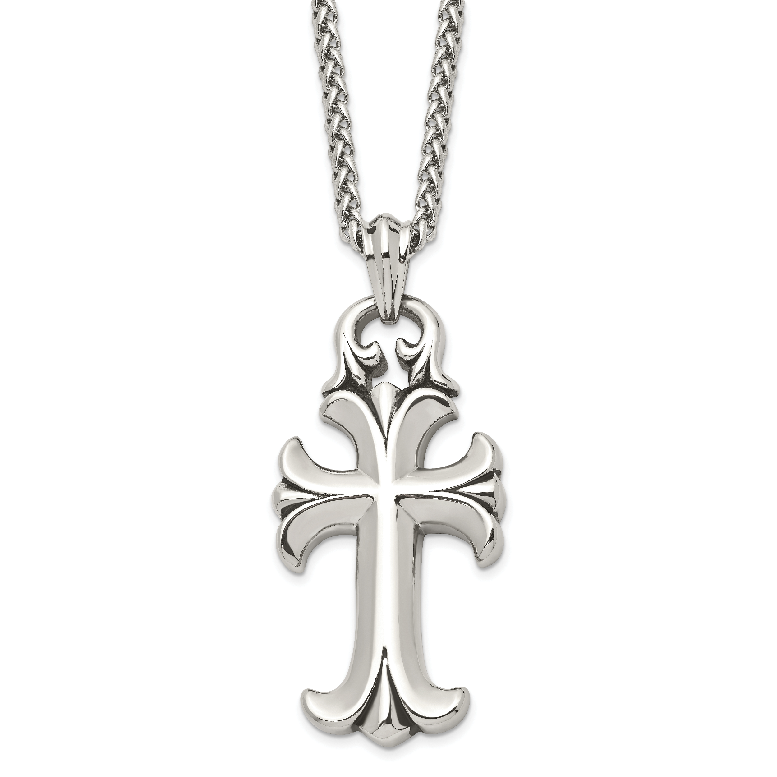 Chisel Stainless Steel Antiqued and Polished Cross Pendant on a 24 inch Spiga Chain Necklace Main image