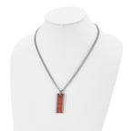 Chisel Stainless Steel Polished Red Koa Wood Inlay Enameled Pendant on a 20 inch Curb Chain Necklace