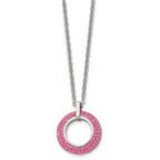 Pink Crystal Circle Necklace in Stainless Steel, 18in
