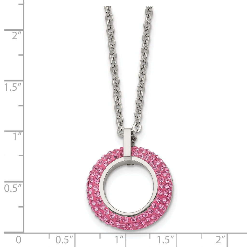 Pink Crystal Circle Necklace in Stainless Steel, 18in