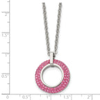 Pink Crystal Circle Necklace in Stainless Steel, 18in