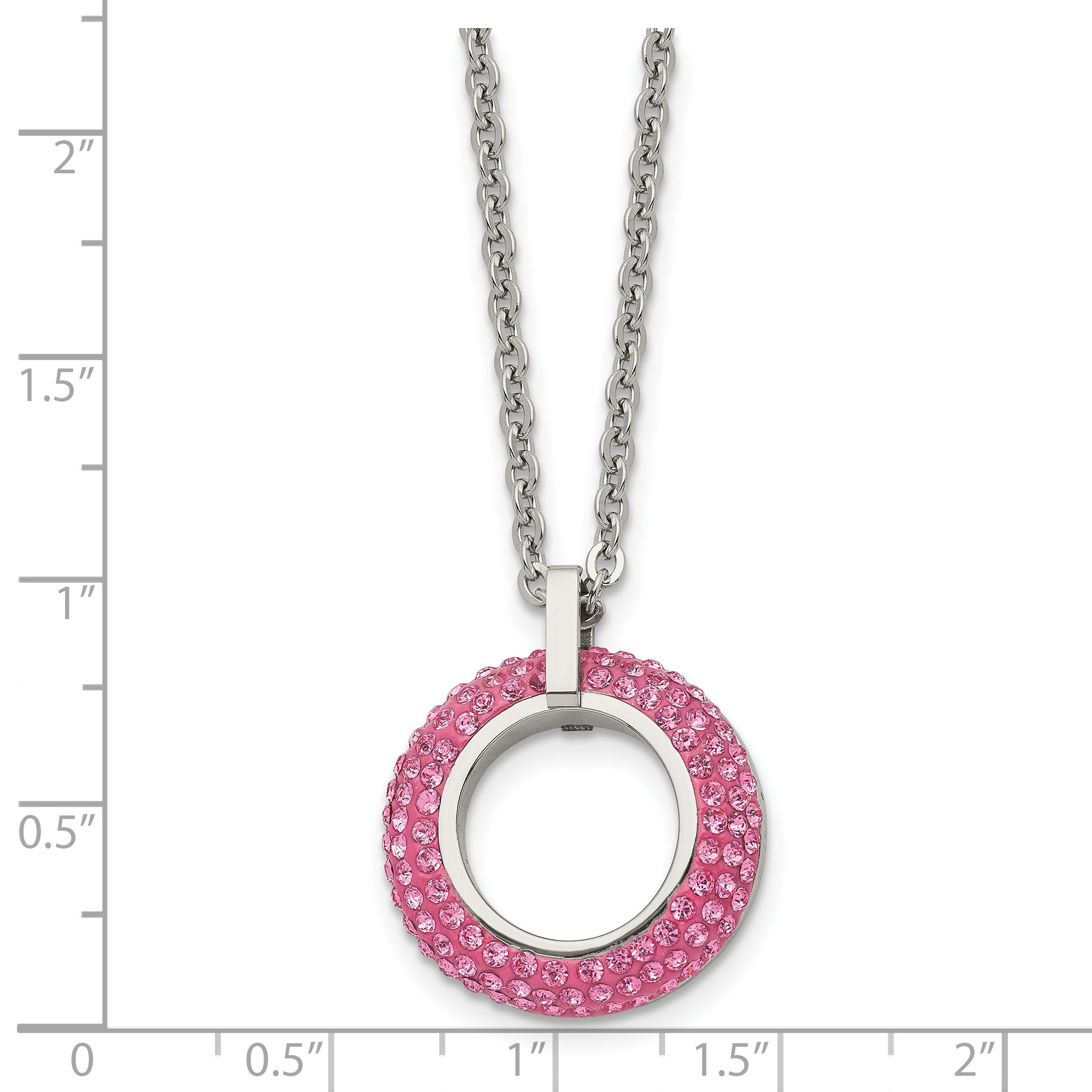 Pink Crystal Circle Necklace in Stainless Steel, 18in