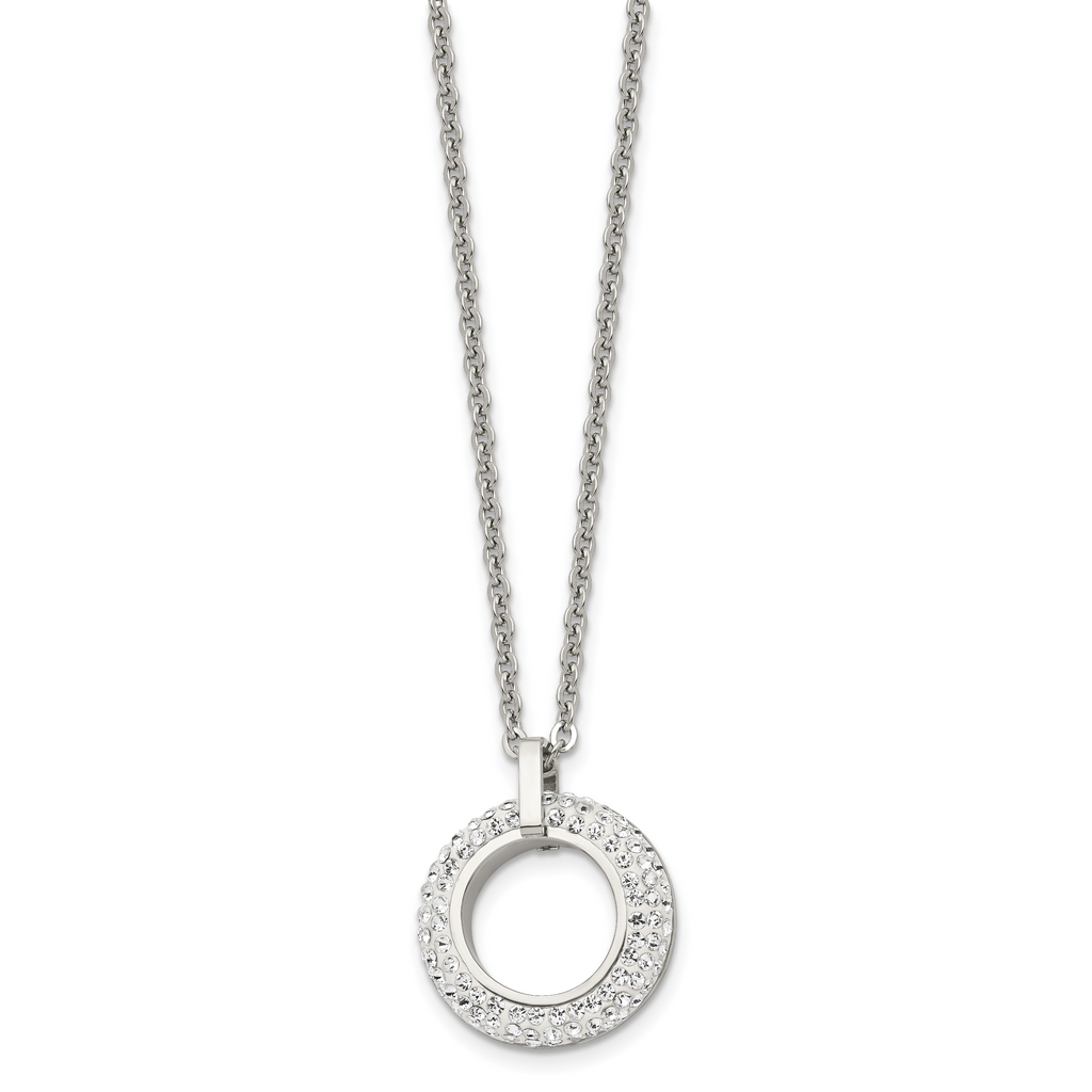 Crystal Open Circle Pendant Necklace in Stainless Steel