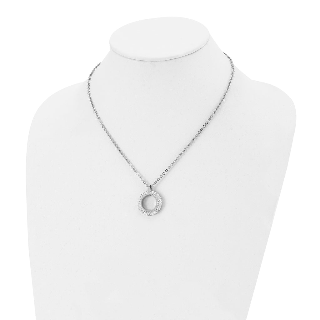 Crystal Open Circle Pendant Necklace in Stainless Steel