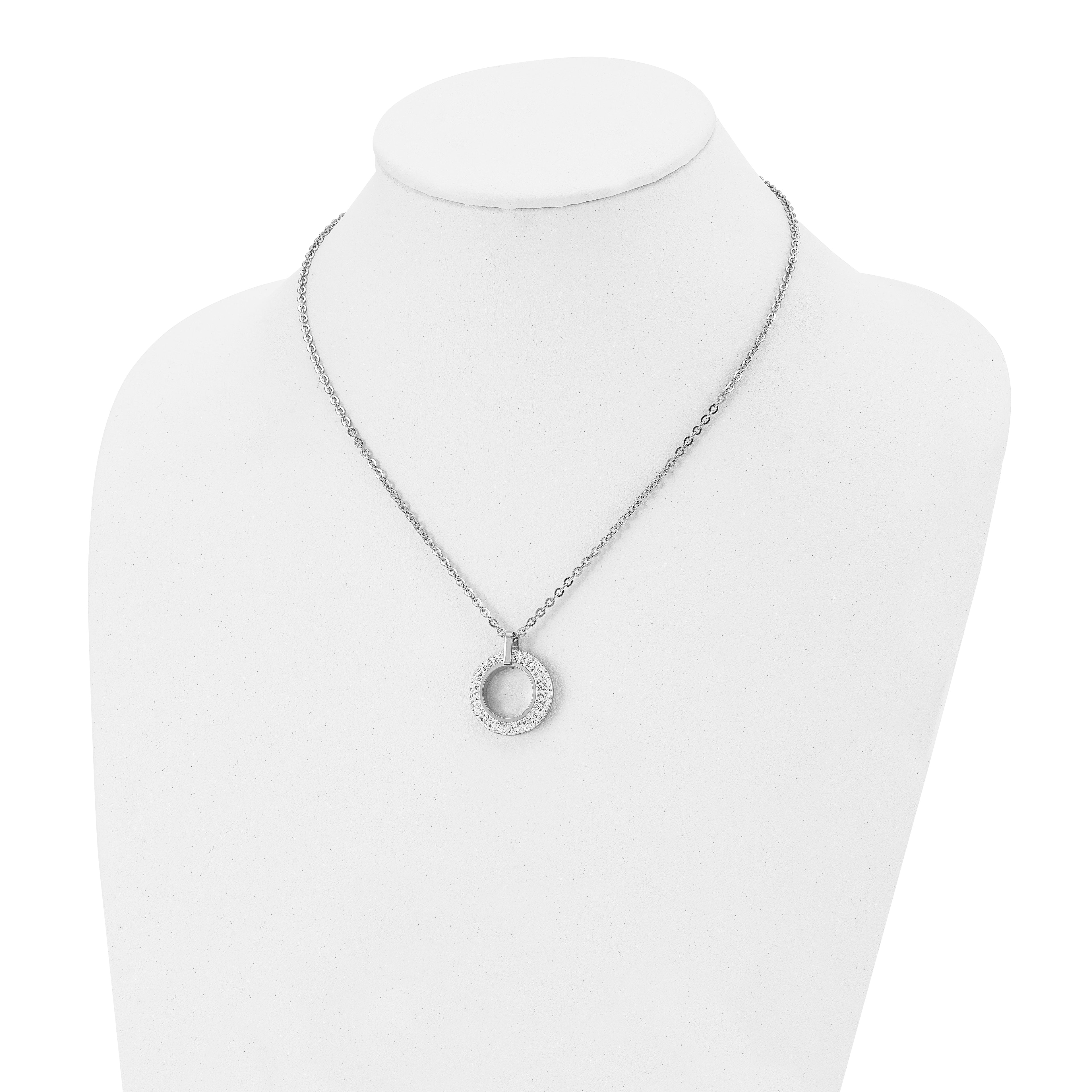 Crystal Open Circle Pendant Necklace in Stainless Steel
