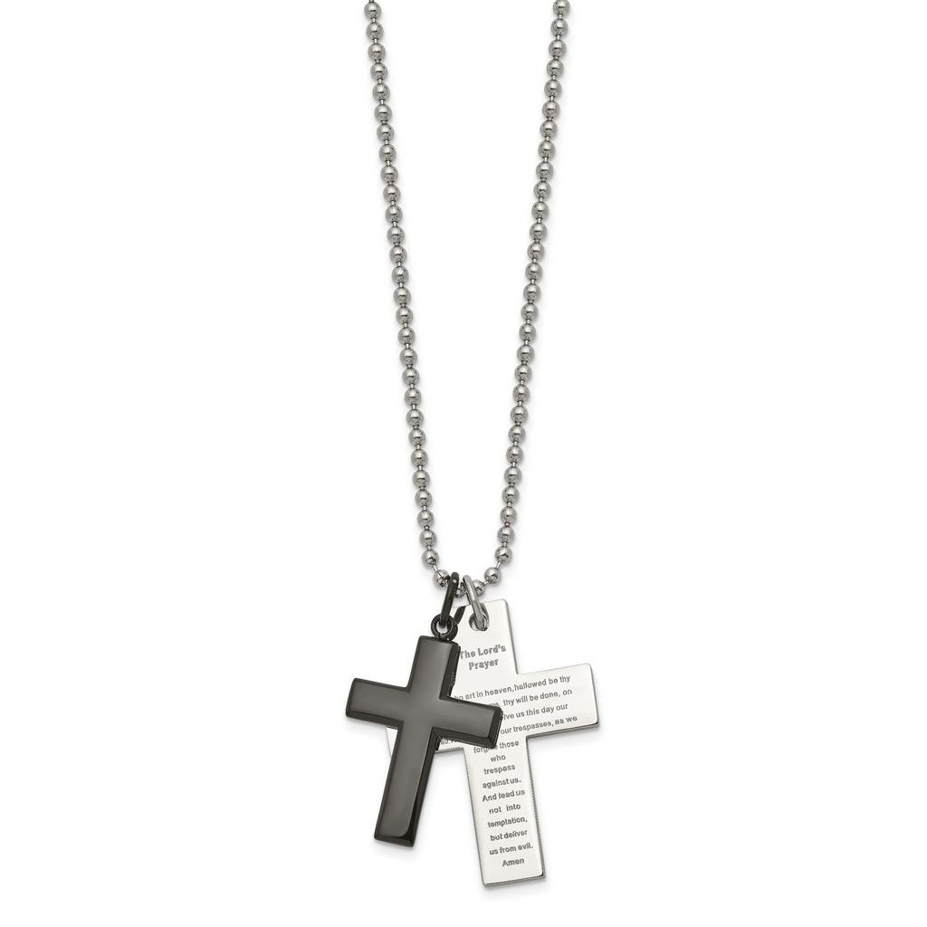 Lord's Prayer Cross Necklace in Black IP Stainless Steel