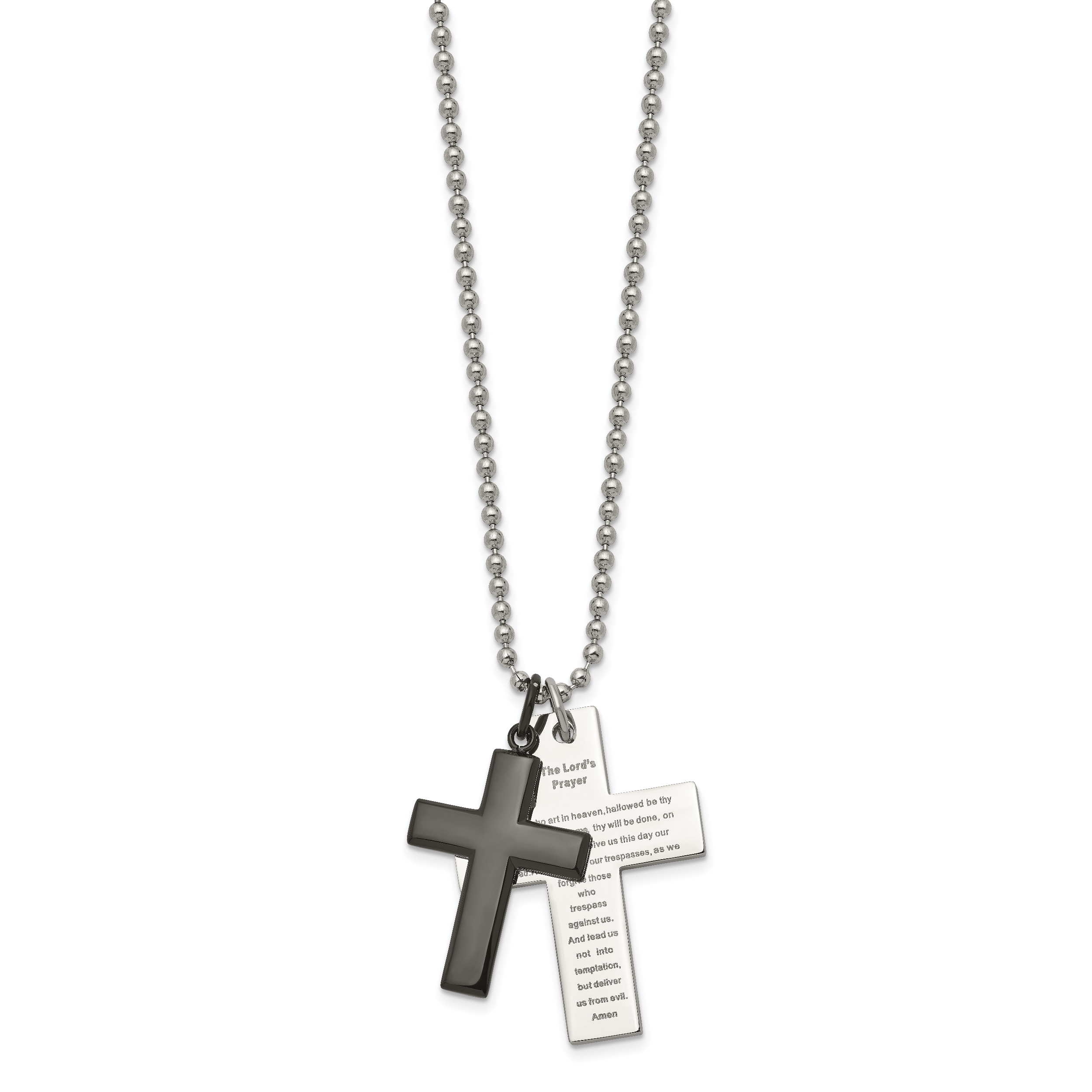 Lord's Prayer Cross Necklace in Black IP Stainless Steel
