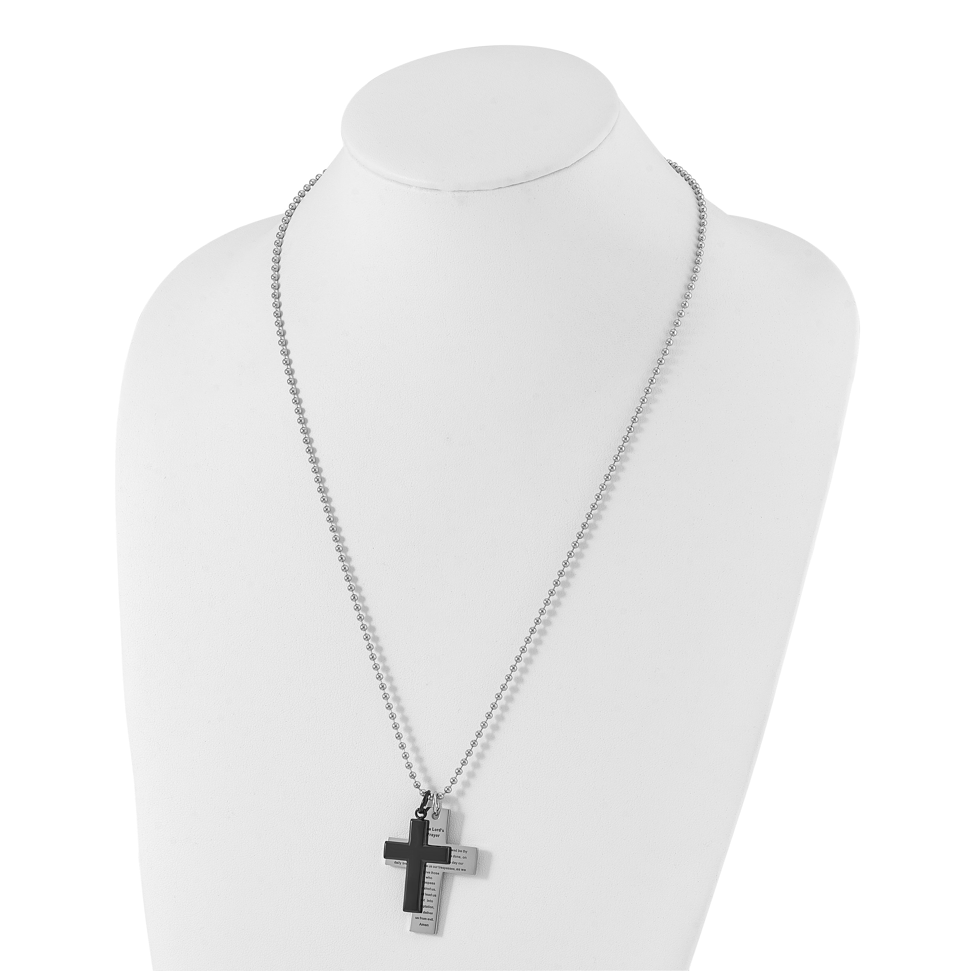 Lord's Prayer Cross Necklace in Black IP Stainless Steel