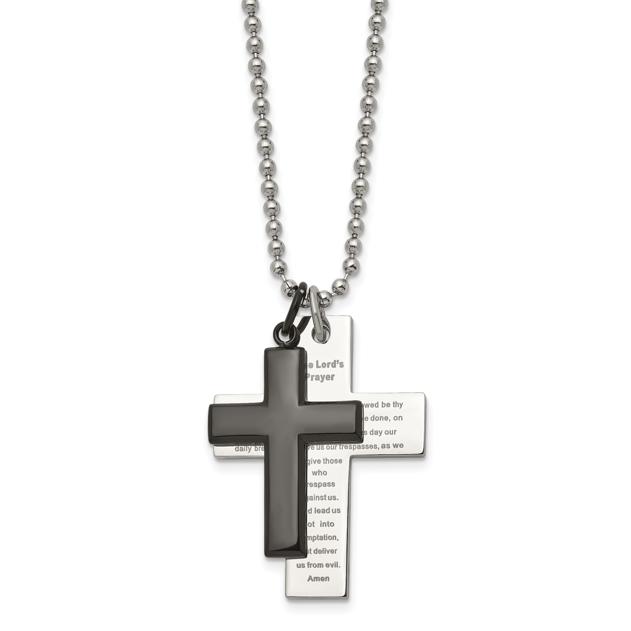 Lord's Prayer Cross Necklace in Black IP Stainless Steel
