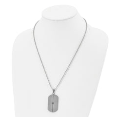 Chisel Stainless Steel Antiqued and Brushed with .04 carat Black Diamond Dog Tag on a 22 inch Ball Chain Necklace