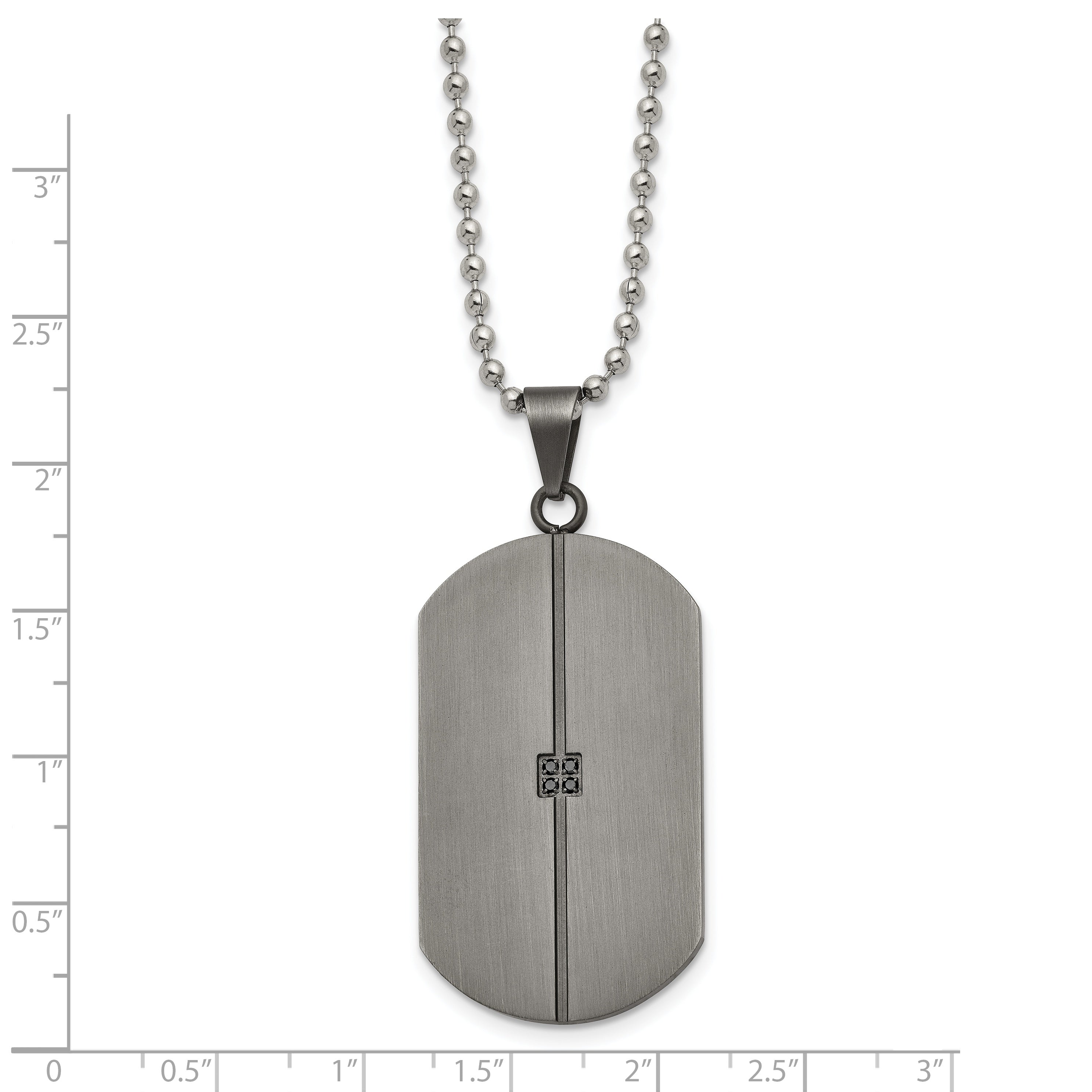 Chisel Stainless Steel Antiqued and Brushed with .04 carat Black Diamond Dog Tag on a 22 inch Ball Chain Necklace