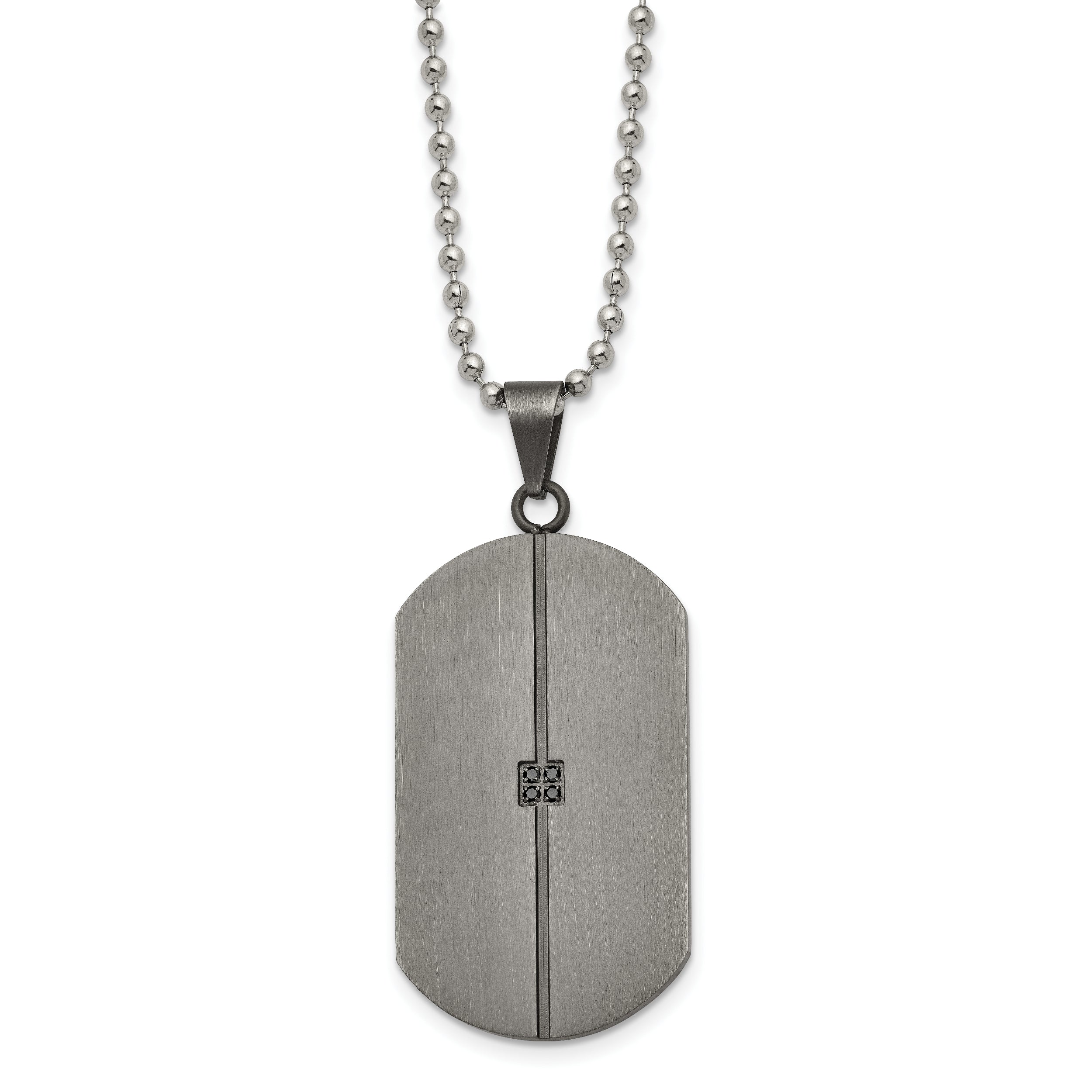 Chisel Stainless Steel Antiqued and Brushed with .04 carat Black Diamond Dog Tag on a 22 inch Ball Chain Necklace
