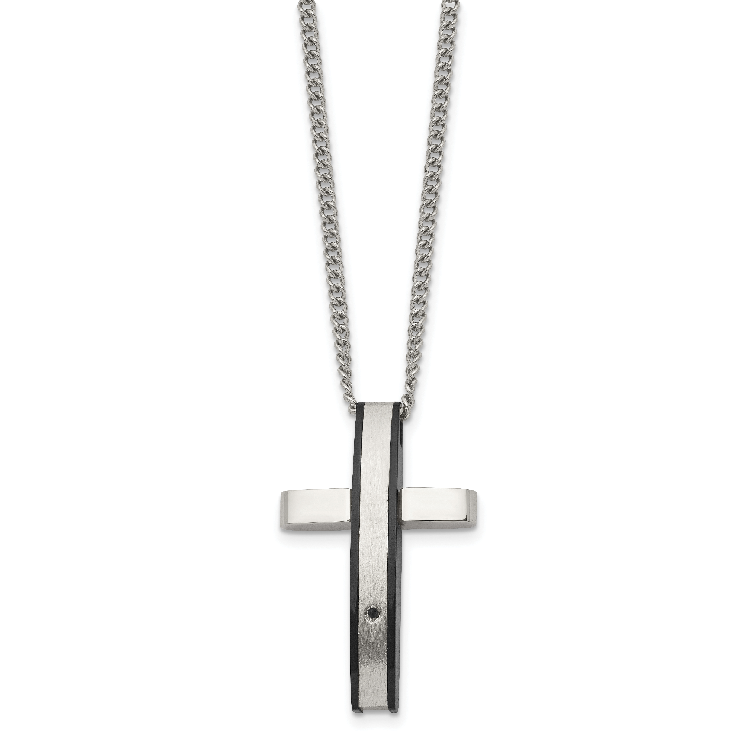 Chisel Stainless Steel Polished Black IP-plated .01 carat Diamond Cross Pendant on a 24 inch  Curb Chain Necklace Secondary image