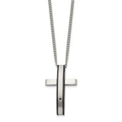 Chisel Stainless Steel Polished Black IP-plated .01 carat Diamond Cross Pendant on a 24 inch  Curb Chain Necklace