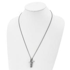 Chisel Stainless Steel Polished Black IP-plated .01 carat Diamond Cross Pendant on a 24 inch  Curb Chain Necklace