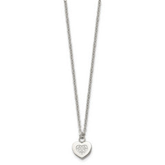 Stainless Steel Polished w/CZ Heart 18in Necklace