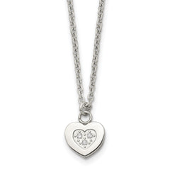 Stainless Steel Polished w/CZ Heart 18in Necklace