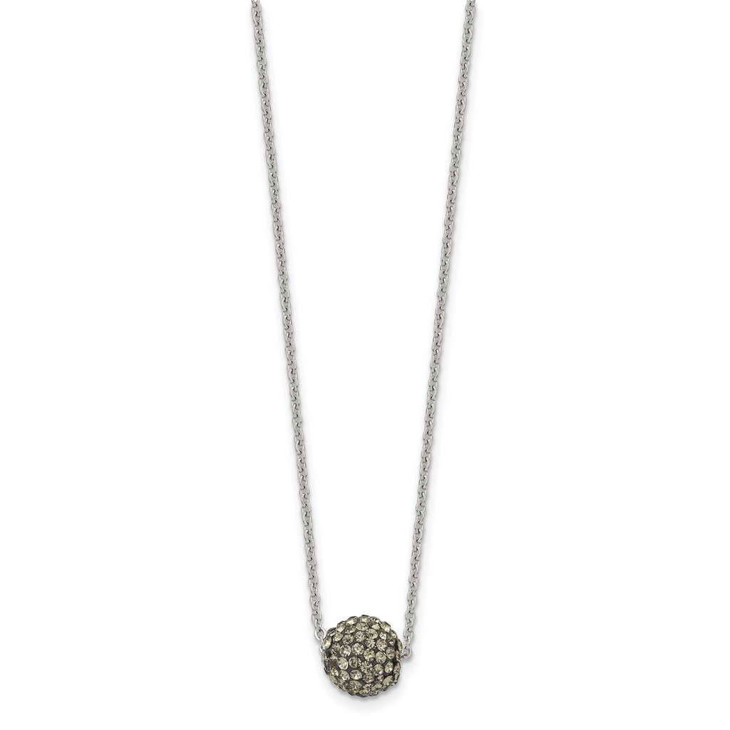Black Enamel & Crystal Necklace in Stainless Steel