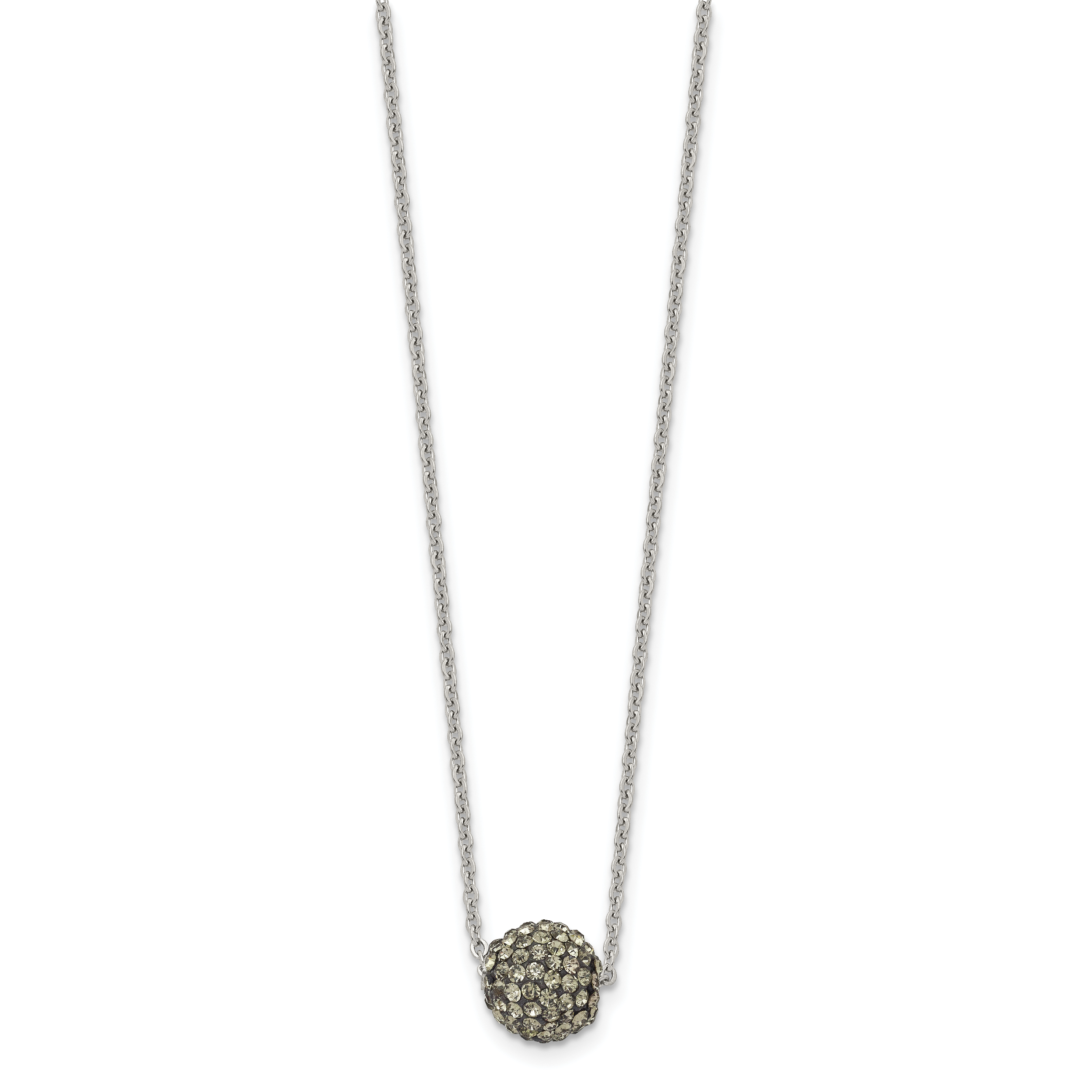 Black Enamel & Crystal Necklace in Stainless Steel