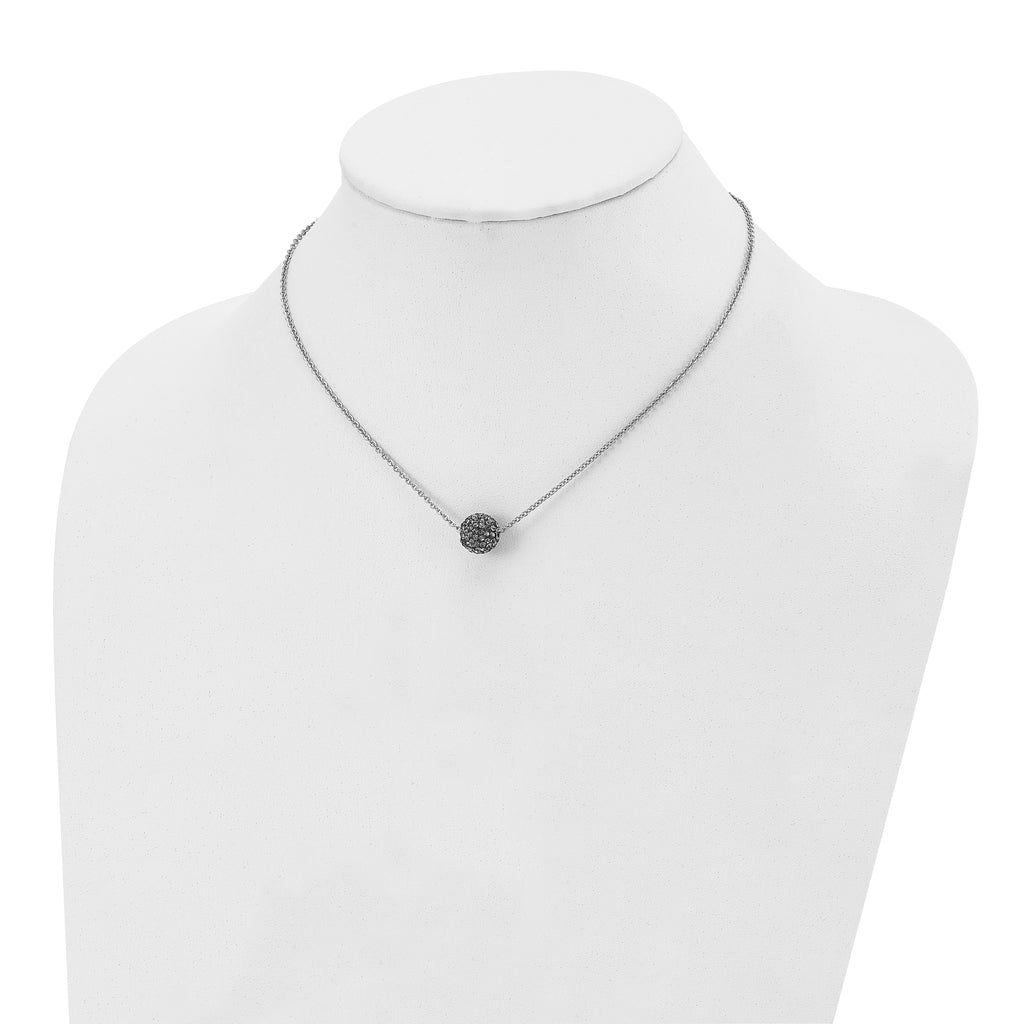Black Enamel & Crystal Necklace in Stainless Steel