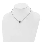 Black Enamel & Crystal Necklace in Stainless Steel