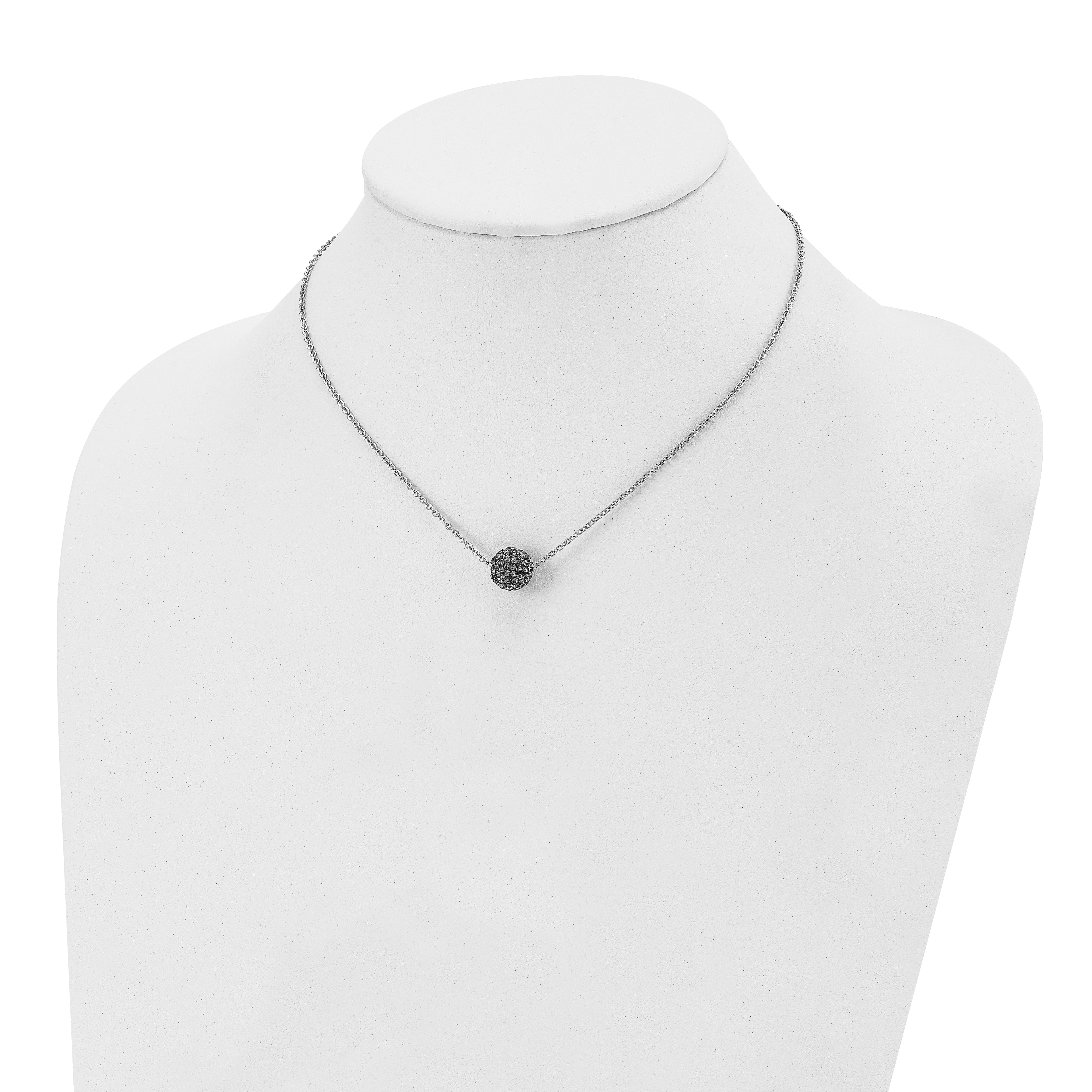 Black Enamel & Crystal Necklace in Stainless Steel