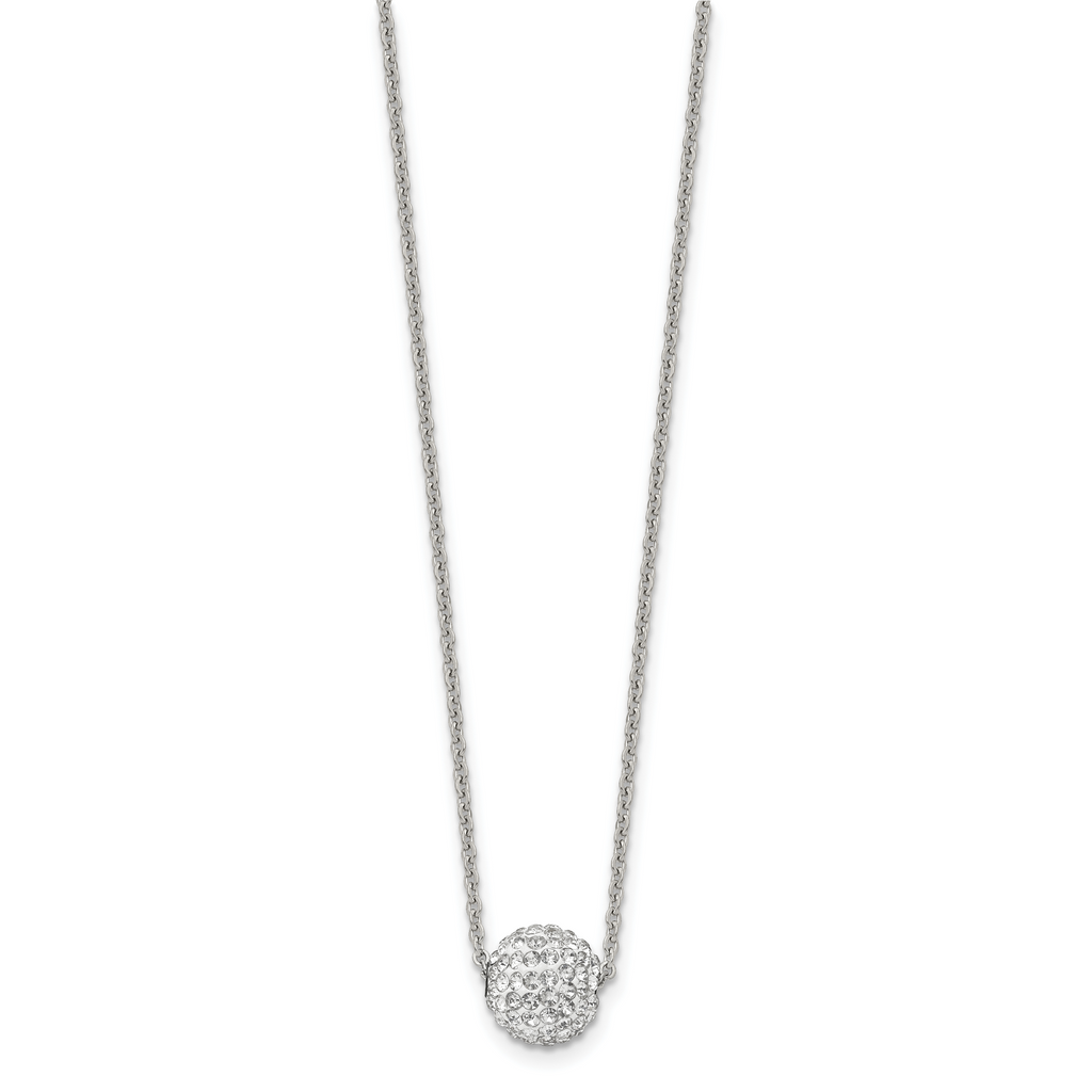 Stainless Steel Polished White Enamel w/Crystals 16in w/2in ext Necklace