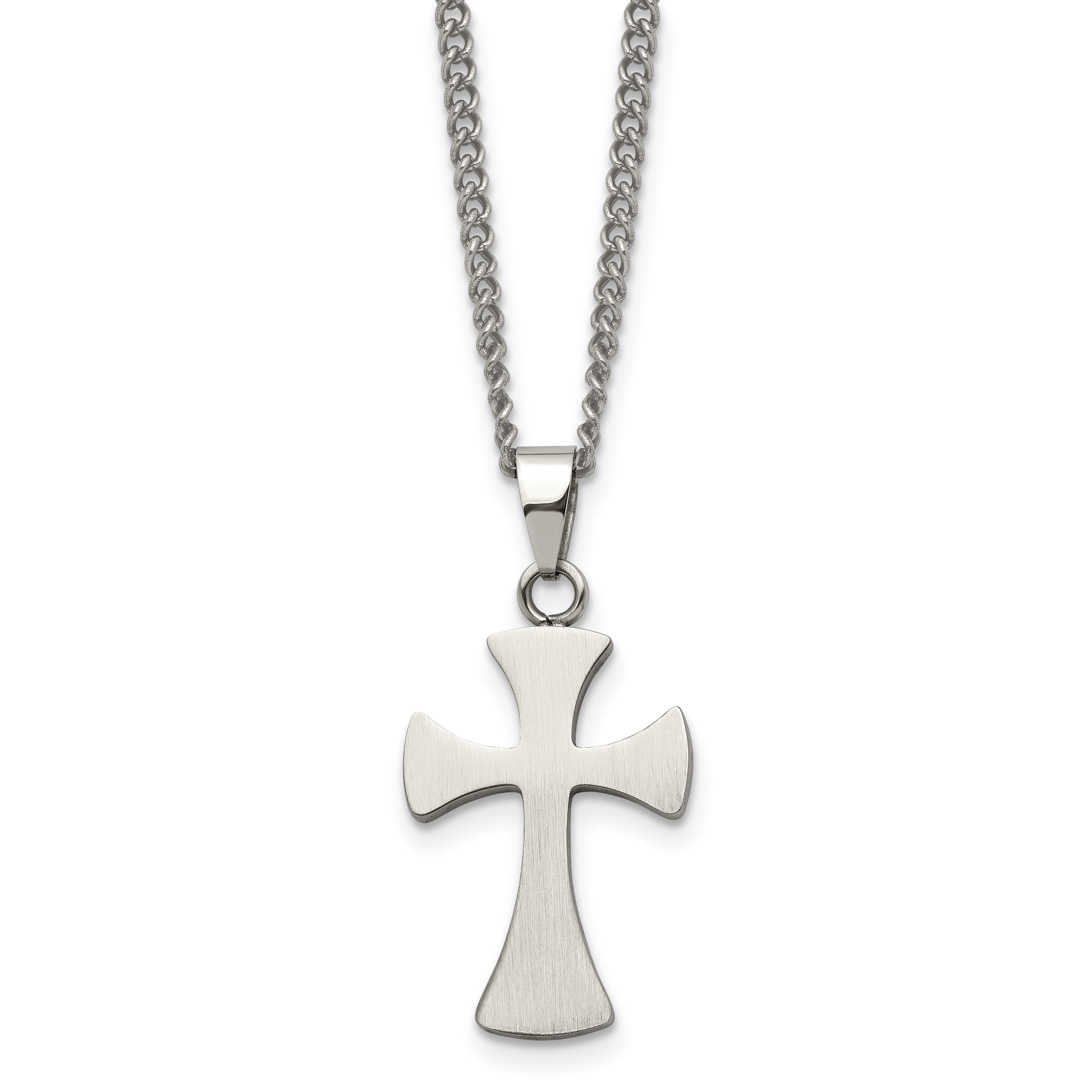 Chisel Stainless Steel Brushed Cross Pendant on a 22 inch Curb Chain Necklace Main image