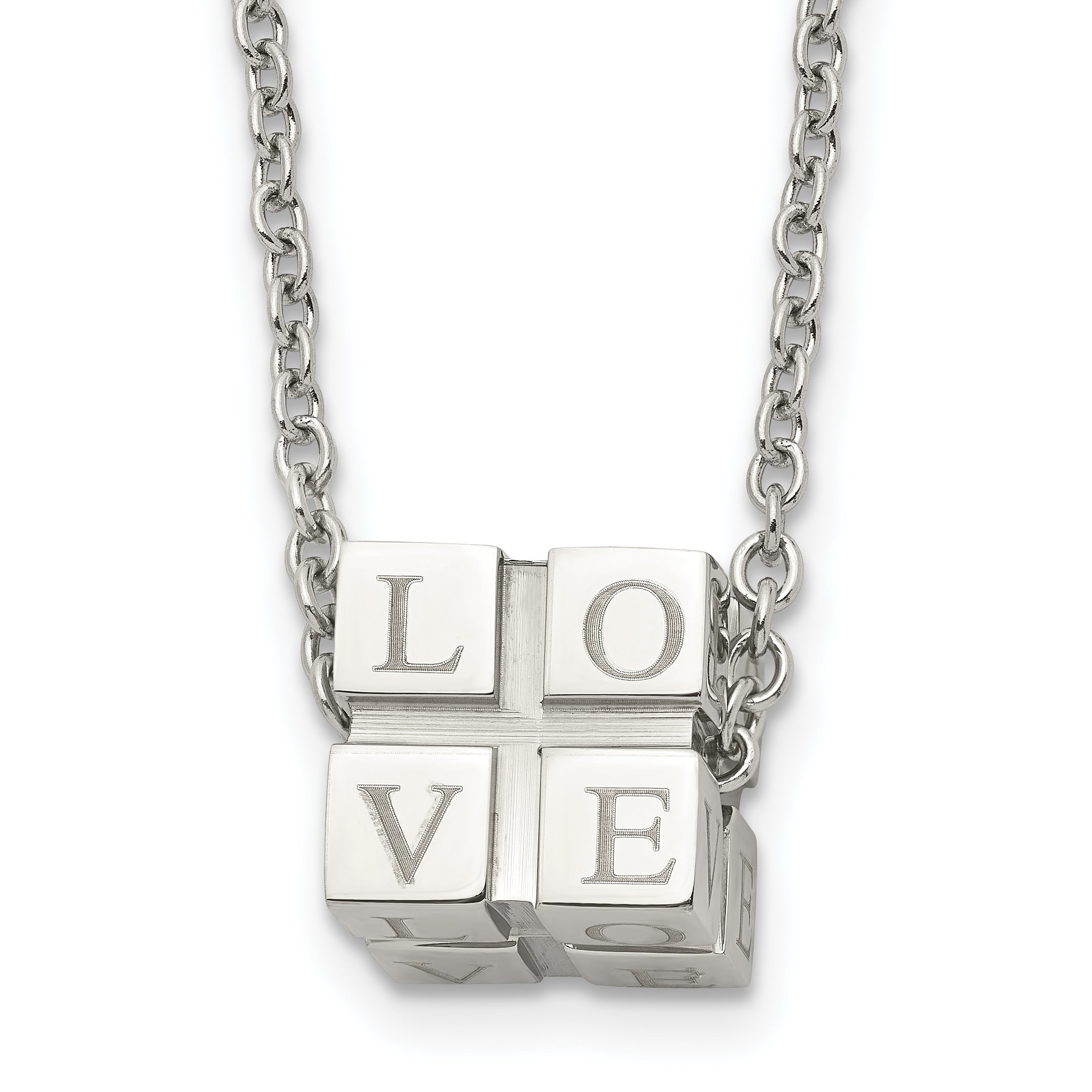 Chisel Stainless Steel Polished LOVE Blocks on a 18.5 inch Cable Chain Necklace Main image