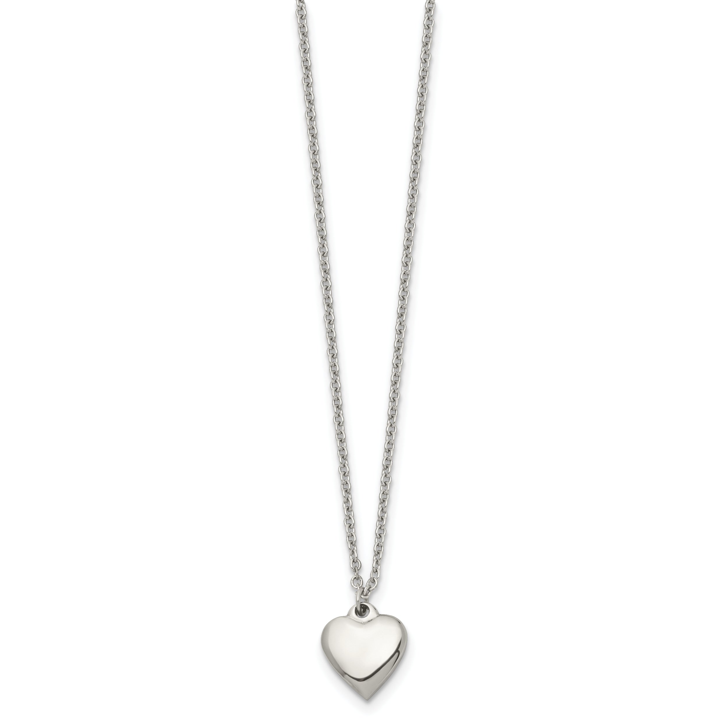 Chisel Stainless Steel Polished Heart on a 16.25 inch Cable Chain with a 1.5 inch Extension Necklace