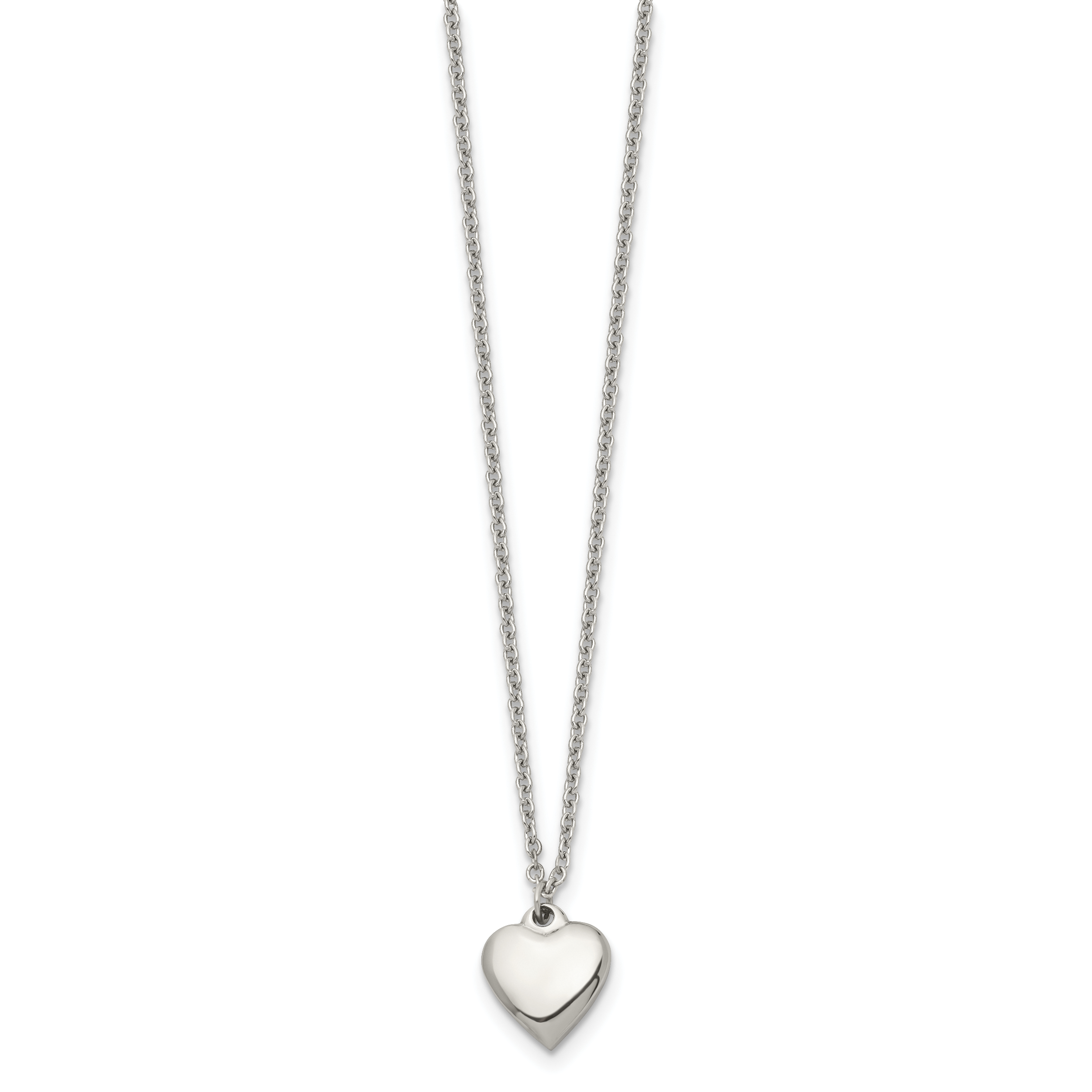 Chisel Stainless Steel Polished Heart on a 16.25 inch Cable Chain with a 1.5 inch Extension Necklace