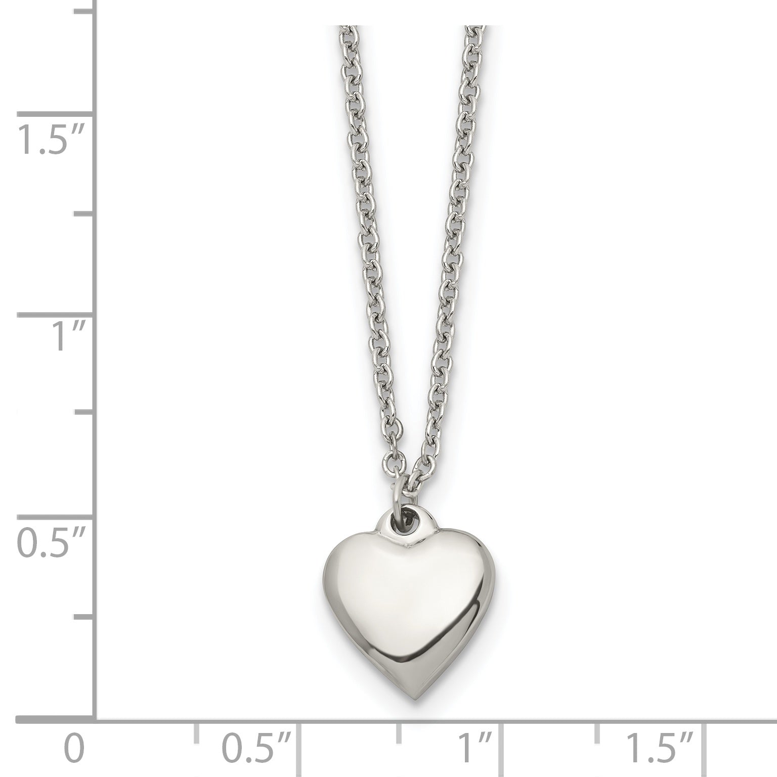 Chisel Stainless Steel Polished Heart on a 16.25 inch Cable Chain with a 1.5 inch Extension Necklace