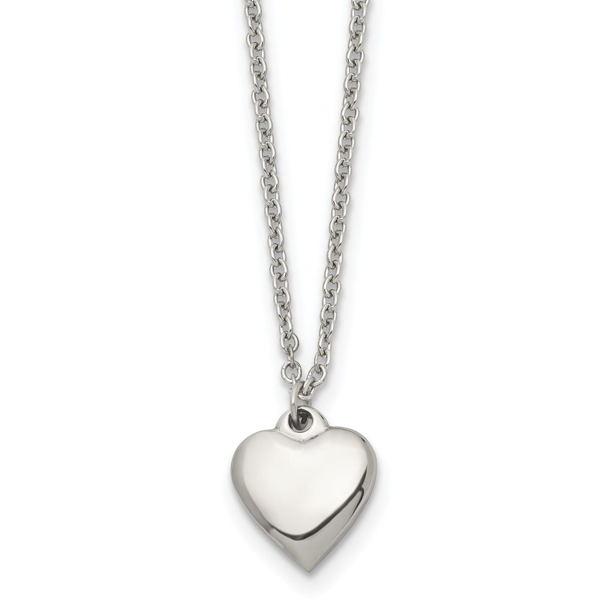 Chisel Stainless Steel Polished Heart on a 16.25 inch Cable Chain with a 1.5 inch Extension Necklace